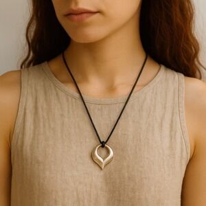 Modernist Sculptural Heart Pendant Made/USA Silver-Tone Metal 80s/90s Minimalist